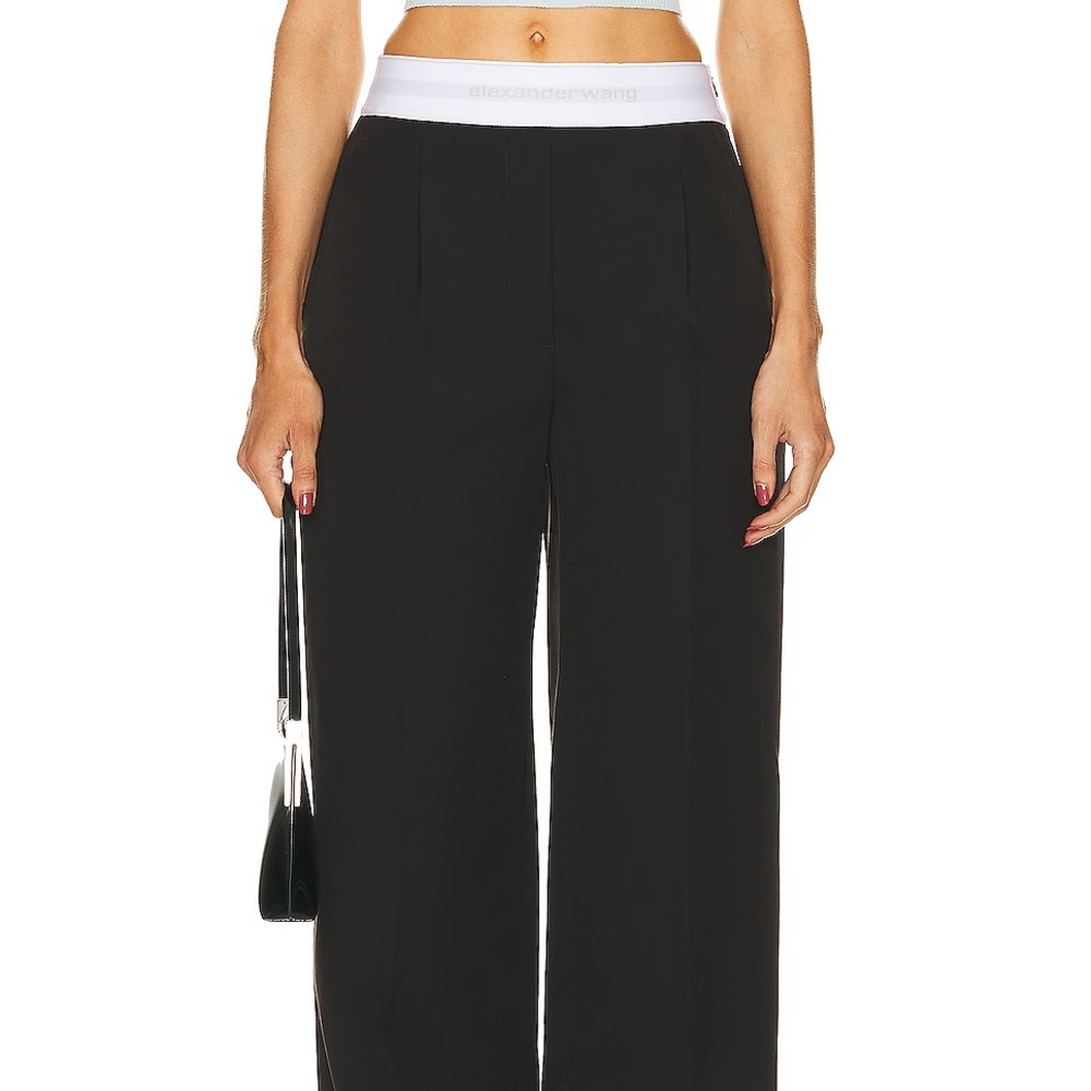 Alexander Wang Black Wide-Leg Pants with White Waistband